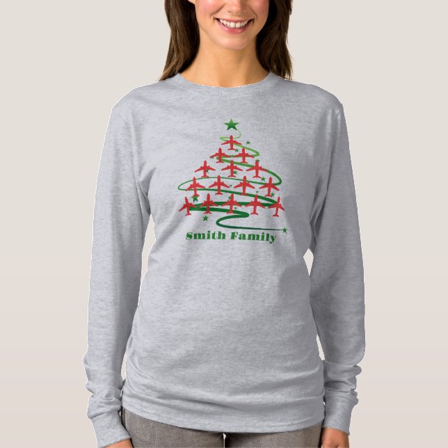 Camiseta Árbol de Navidad y nombre de familia del avión, Mi (Anverso)