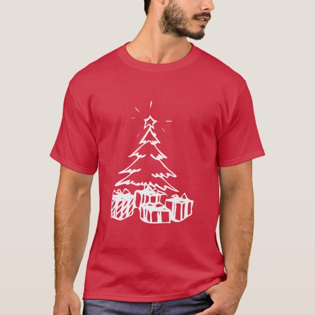 Camiseta Árbol de Navidad y regalos dibujados a mano (Anverso)