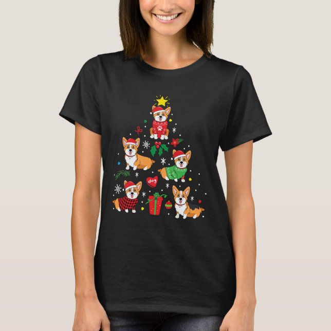 Camiseta Árbol de ornamentos de Navidad Corgi (Anverso)