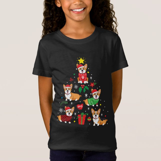 Camiseta Árbol de ornamentos de Navidad Corgi (Anverso)