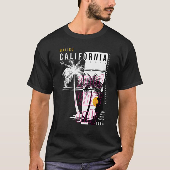 Camiseta Árbol de palma blanco y negro California Malibu (Anverso)