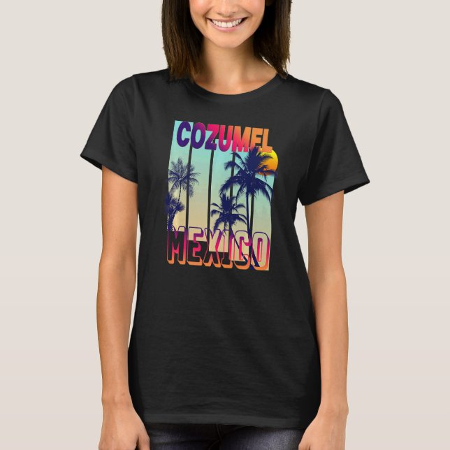 Camiseta Árbol de palma de estilo retro de Cozumel (Anverso)