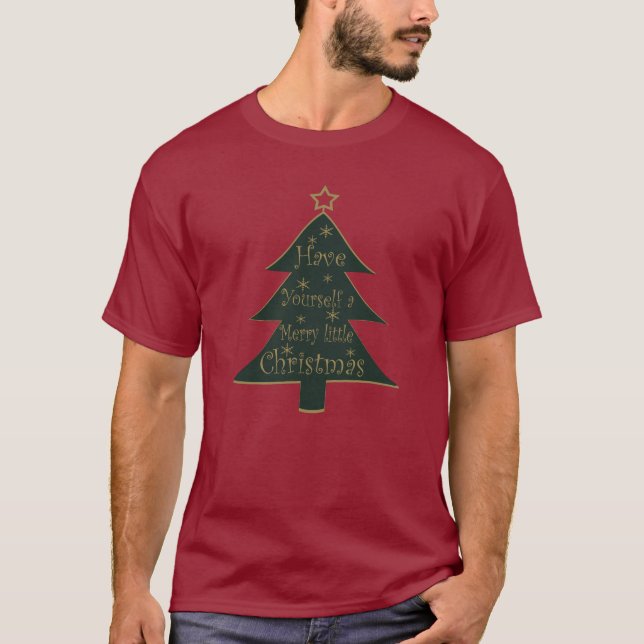 Camiseta Árbol de pino adornado con Feliz Navidad (Anverso)