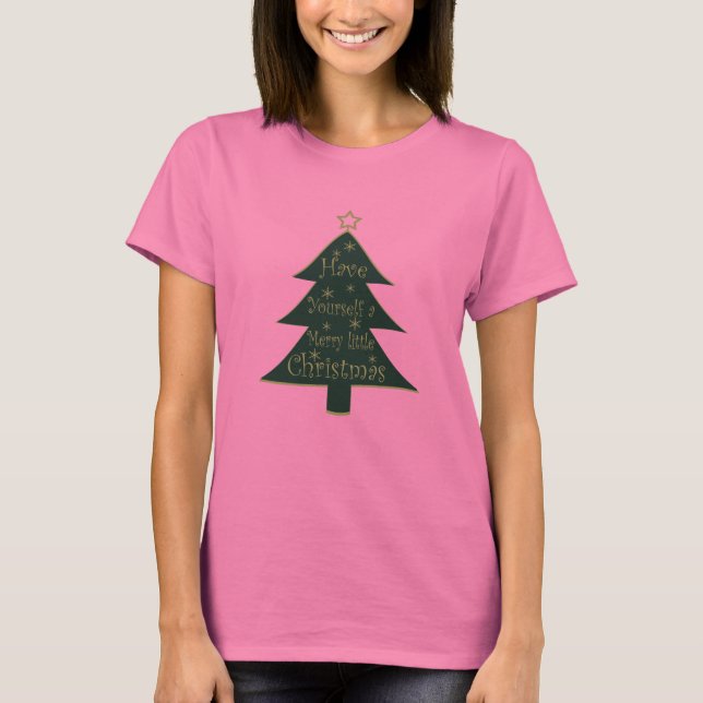 Camiseta Árbol de pino adornado con Feliz Navidad (Anverso)
