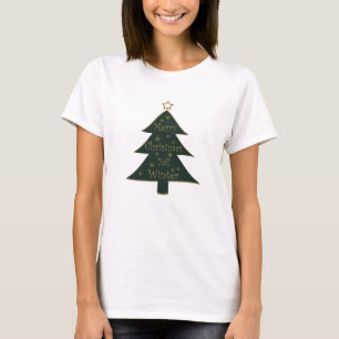 Camiseta Árbol de pinos adornado por Feliz Navidad