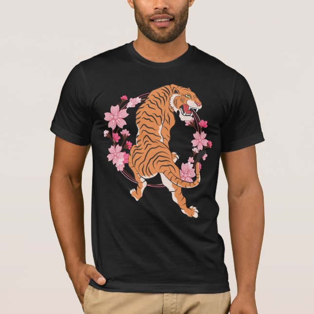 Camiseta Árbol de sakura japonés con flores de cerezo tigre (Anverso)