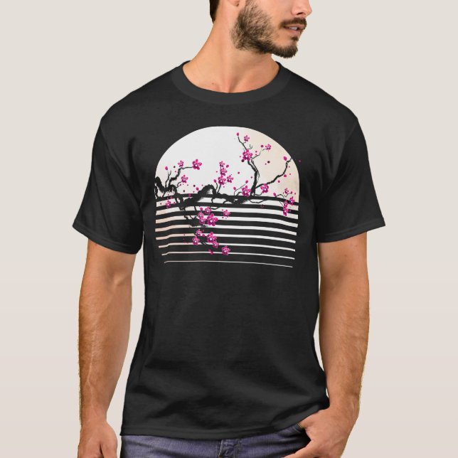 Camiseta Árbol de sakura retro japonés con flores de cerezo (Anverso)