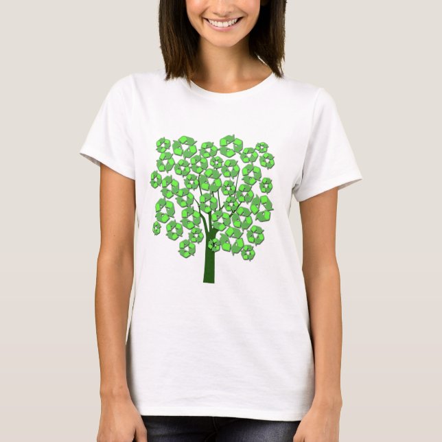 Camiseta Árbol de símbolos de reciclaje verde de moda (Anverso)