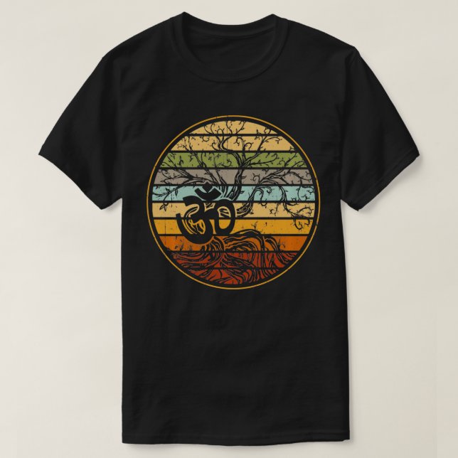 Camiseta Árbol de vida con símbolo Om Yoga Gift Retro Pullo (Diseño del anverso)