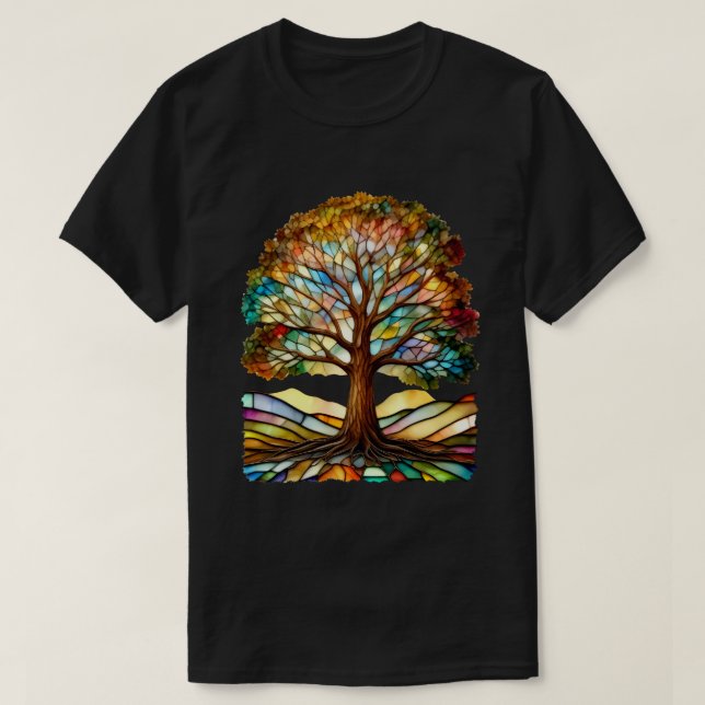 Camiseta Árbol de vidrio manchado colorido (Diseño del anverso)