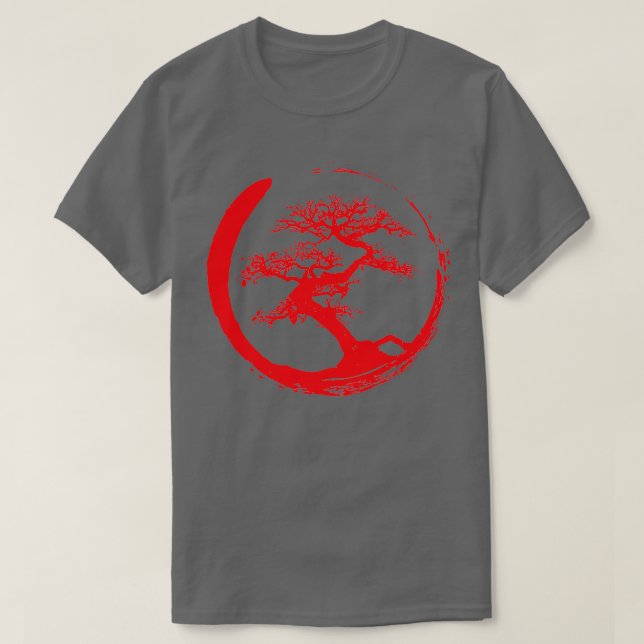 Camiseta Árbol de Zen Bonsai en rojo del círculo de Enso (Diseño del anverso)