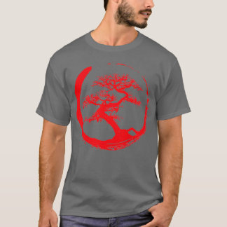 Camiseta Árbol de Zen Bonsai en rojo del círculo de Enso