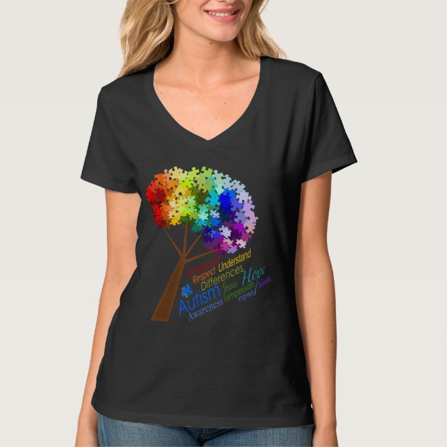 Camiseta Árbol del rompecabezas del arco iris de la (Anverso)