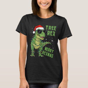 Camiseta Árbol Divertido Rex Dinosaurio de Navidad Sombrero