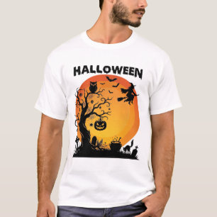 Camiseta Árbol espeluznante de Halloween Bruja voladora Lun