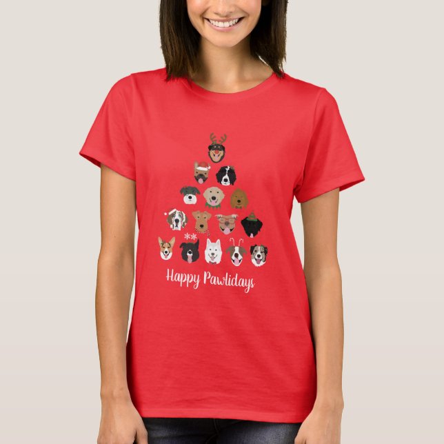 Camiseta Árbol feliz de Navidad del perro de los Pawlidays (Anverso)