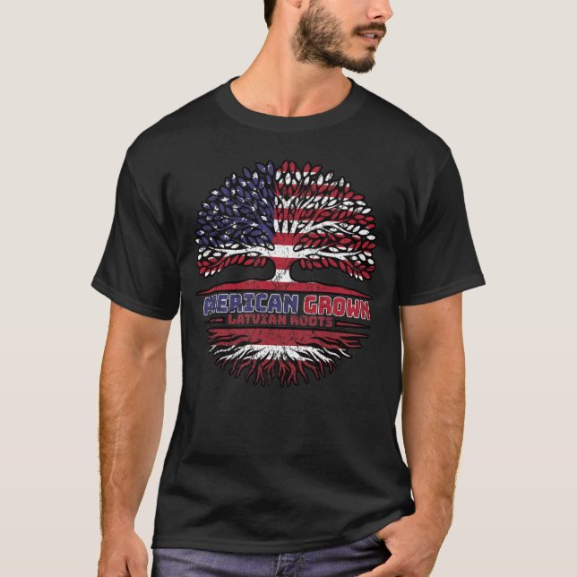 Camiseta Árbol letón estadounidense letón estadounidense es (Anverso)