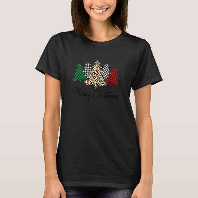 Camiseta Árbol Merry Navidad Leopardo impresión Buffalo Pla (Anverso)