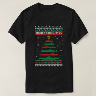Camiseta Árbol militar submarino Navidades graciosos navida