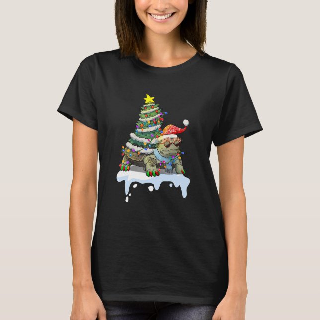 Camiseta Árbol navideño de tortuga marina ilumina Santa Hat (Anverso)