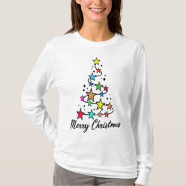Camiseta Árbol navideño festivo con estrellas coloridas