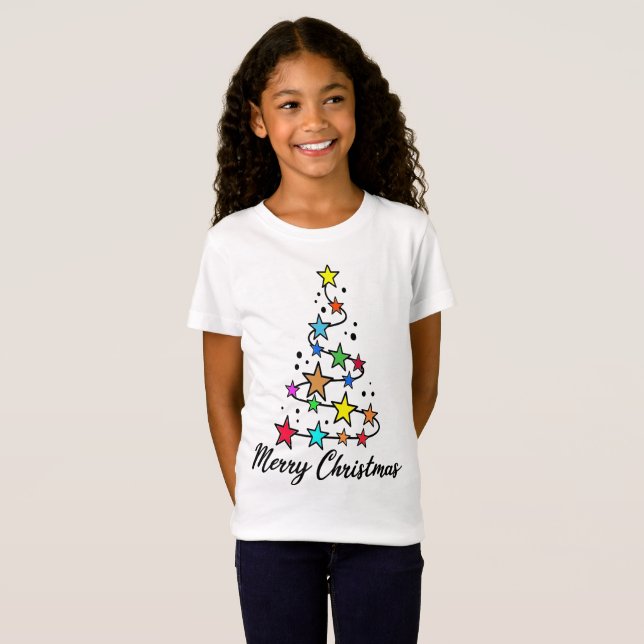 Camiseta Árbol navideño festivo con estrellas coloridas (Anverso completo)