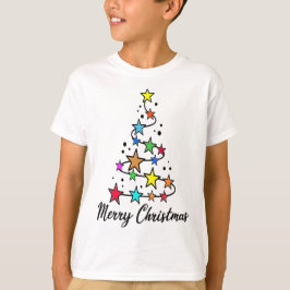 Camiseta Árbol navideño festivo con estrellas coloridas
