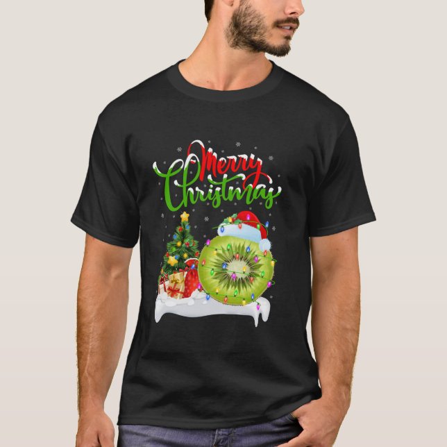 Camiseta Árbol navideño iluminando Santa Hat Kiwi Fruit Ch (Anverso)