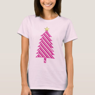 Camiseta Árbol navideño moderno en rayas de menta rosa