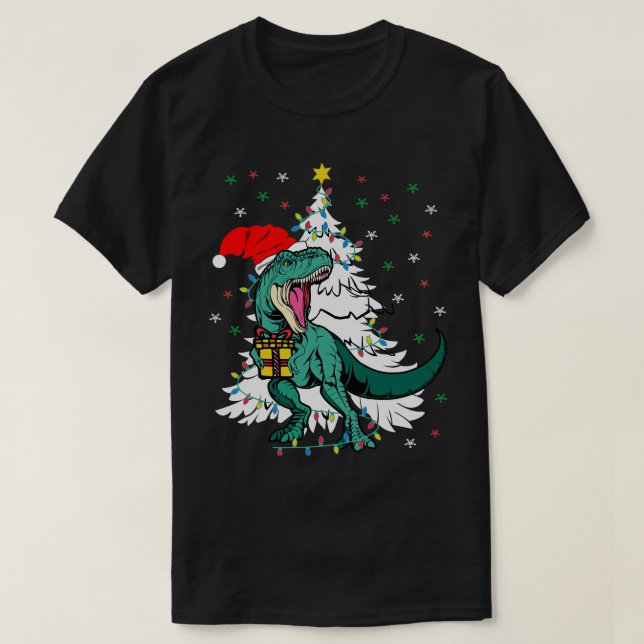 Camiseta Árbol Rex TRex con un árbol de navidad de Santa Ha (Diseño del anverso)