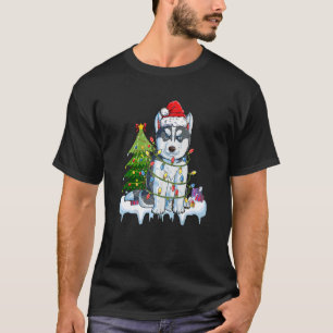 Camiseta Árbol Siberiano Husky Santa Christmas Encende Navi