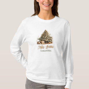 Camiseta Árbol tradicional de Navidad verde pastel y marfil
