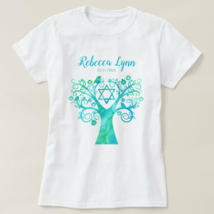 Camiseta Árbol verde verde azulado de la acuarela del palo