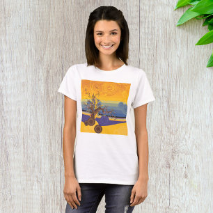 Camiseta Árbol Zen Flor de Cerezo Abstracto Arte Atardecer