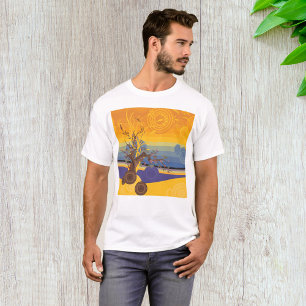 Camiseta Árbol Zen Flor de Cerezo Arte Abstracto de Puesta 