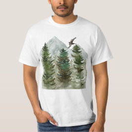 Camiseta Árboles acuáticos con montañas y un pájaro.