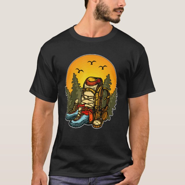 Camiseta Árboles al aire libre Mochila Montaña Hiker Boots (Anverso)