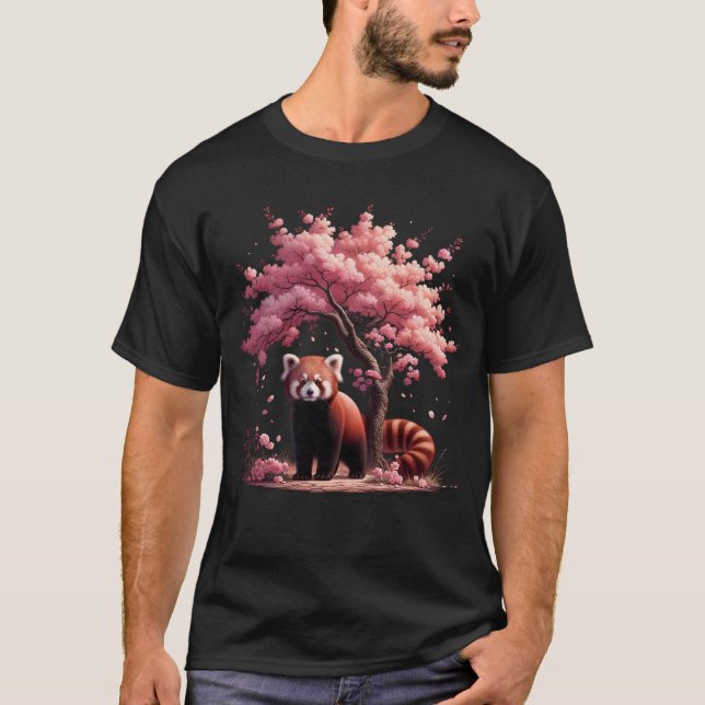 Camiseta Árboles de flores de cerezo de panda rojo japonés (Anverso)