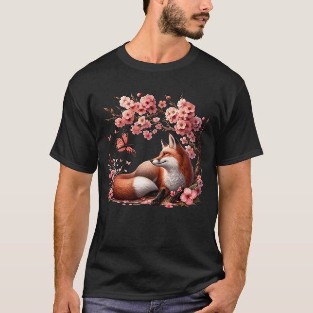 Camiseta Árboles de flores de flores de cerezo de mariposa  (Anverso)