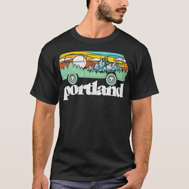 Camiseta Árboles de las Montañas Hippie Van Oregon   (Anverso)