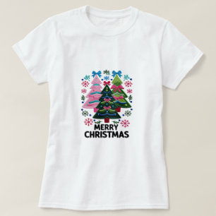 Camiseta Árboles de Navidad Bordados – Feliz Navidad Pastel