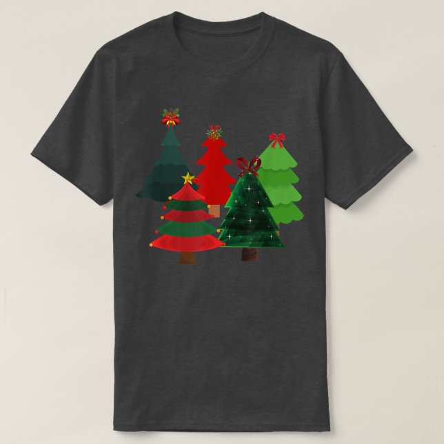 CAMISETA ÁRBOLES DE NAVIDAD, ESTRELLAS DECORADAS CON XMAS,  (Diseño del anverso)