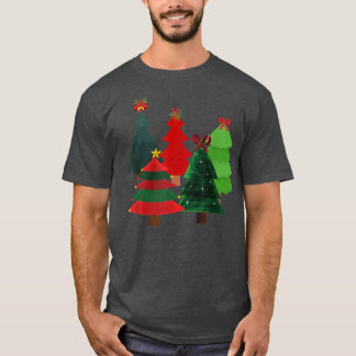 CAMISETA ÁRBOLES DE NAVIDAD, ESTRELLAS DECORADAS CON XMAS,