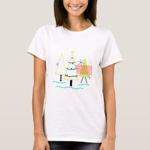 Camiseta árboles de navidad modernos de mediados de siglo r