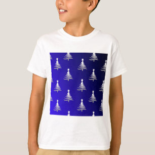 Camiseta Árboles de Navidad Plateados sobre Azul Cobalto