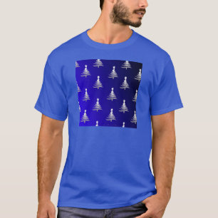 Camiseta Árboles de Navidad Plateados sobre Azul Cobalto