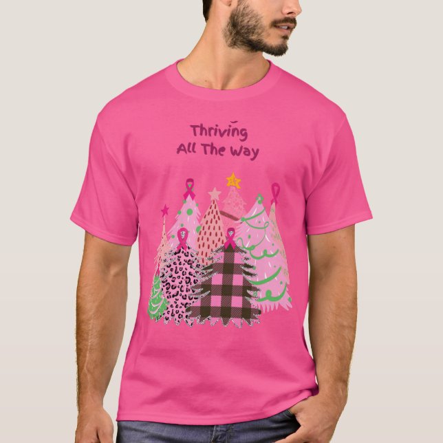 Camiseta Árboles de Navidad rosados Sobrevivientes de cánce (Anverso)