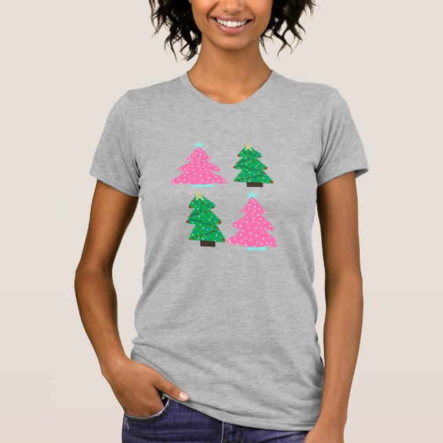 Camiseta Árboles de Navidad rosas y verdes (Anverso)