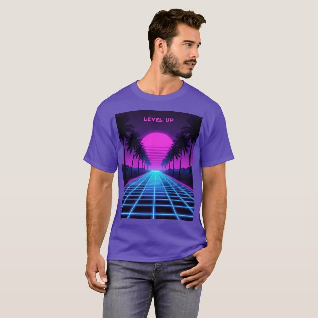 Camiseta Árboles de Palma Neón Retro Synthwave (Anverso completo)