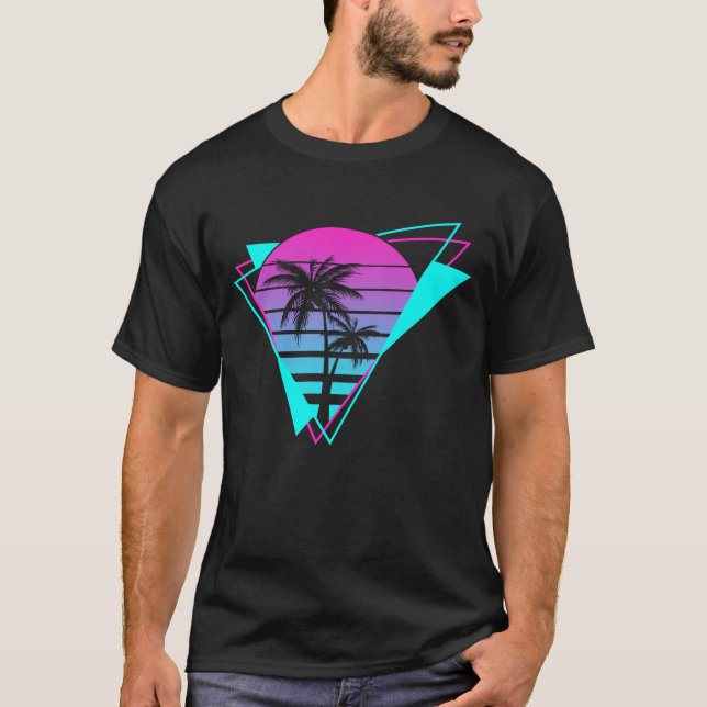 Camiseta Árboles de palmas geométricas de vaporolas estétic (Anverso)